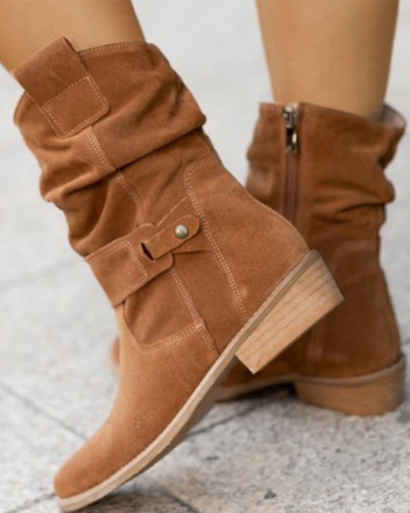 Damen Wildleder-Stiefeletten mit niedrigem Absatz & Reißverschluss