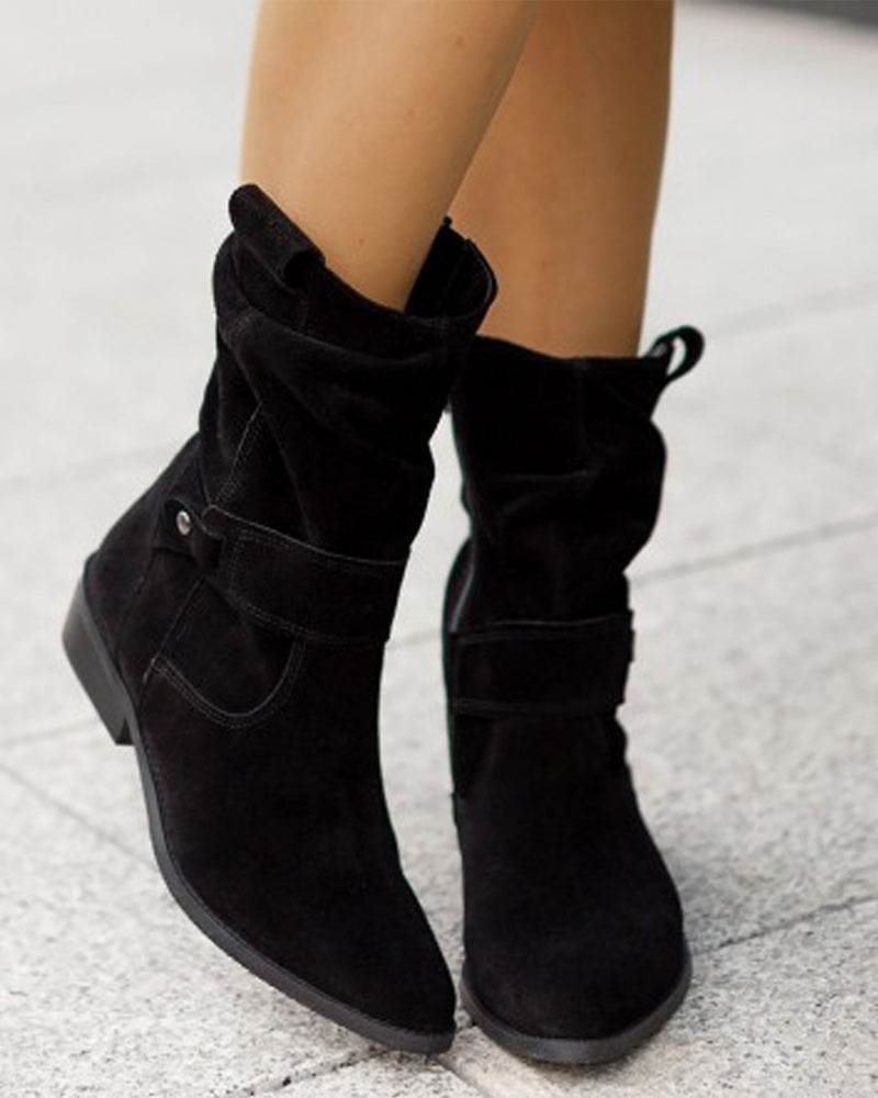 Damen Wildleder-Stiefeletten mit niedrigem Absatz & Reißverschluss