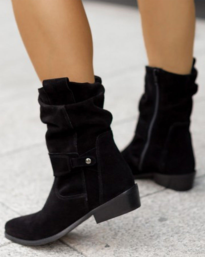 Damen Wildleder-Stiefeletten mit niedrigem Absatz & Reißverschluss