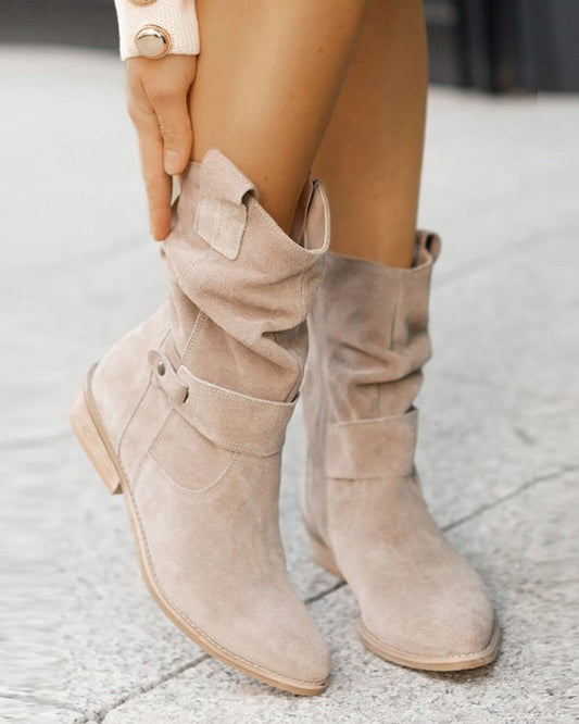 Damen Wildleder-Stiefeletten mit niedrigem Absatz & Reißverschluss