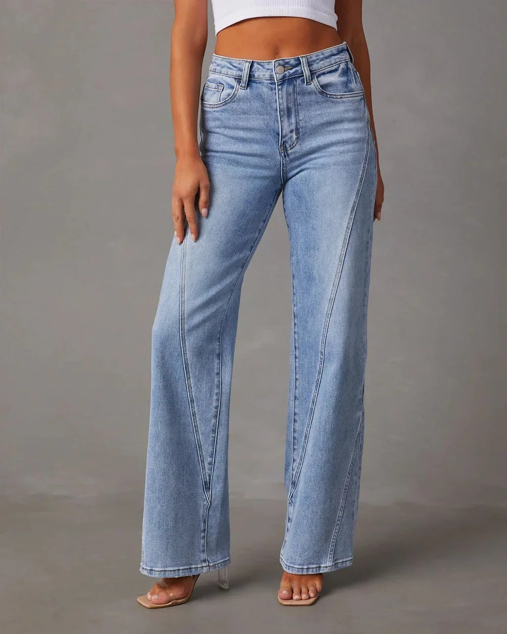 Michaela® I Lässige, aber figurbetonte Patchwork-Damenjeans mit weitem Bein
