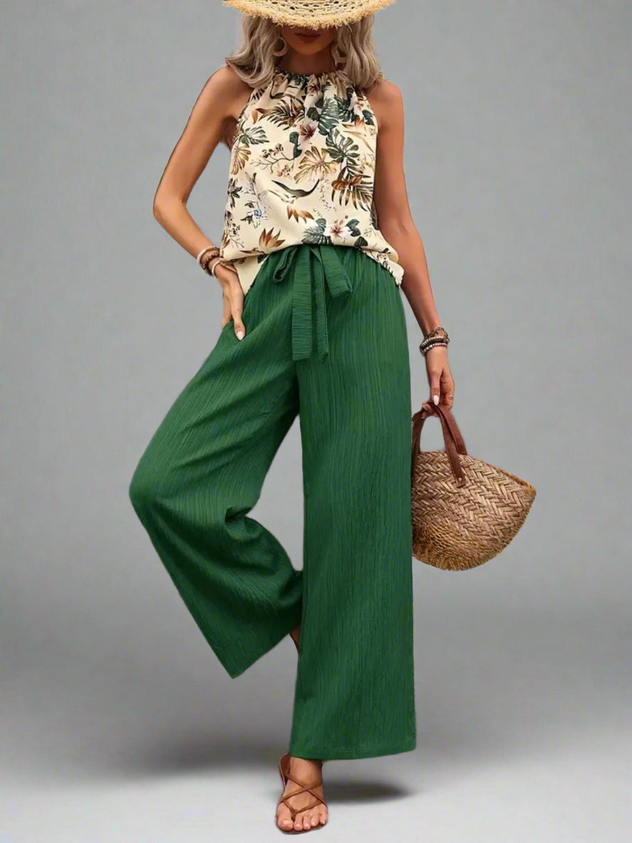 Damen bedrucktes Tanktop und Hose mit weitem Bein Set