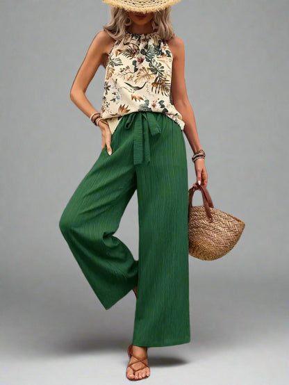 Damen bedrucktes Tanktop und Hose mit weitem Bein Set