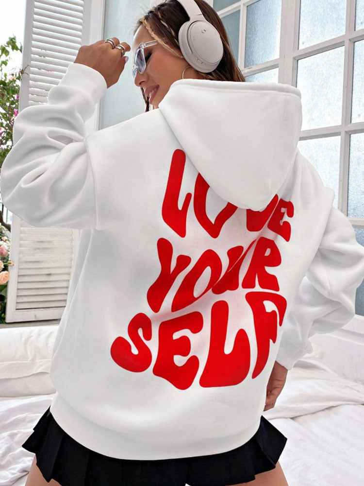 Bequemer Damen-Hoodie mit Kängurutasche und inspirierendem Rückenprint