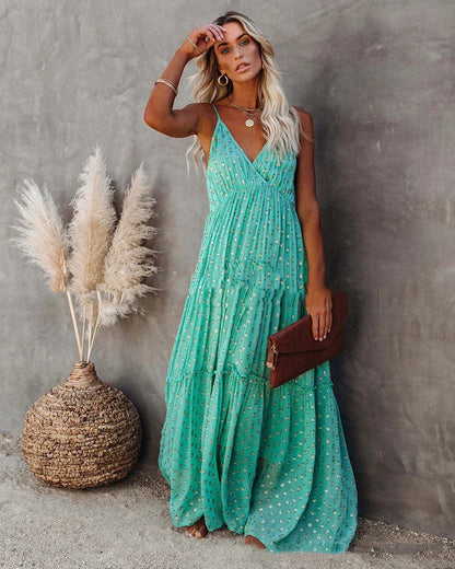 Böhmisches grünes Sommer-Maxikleid