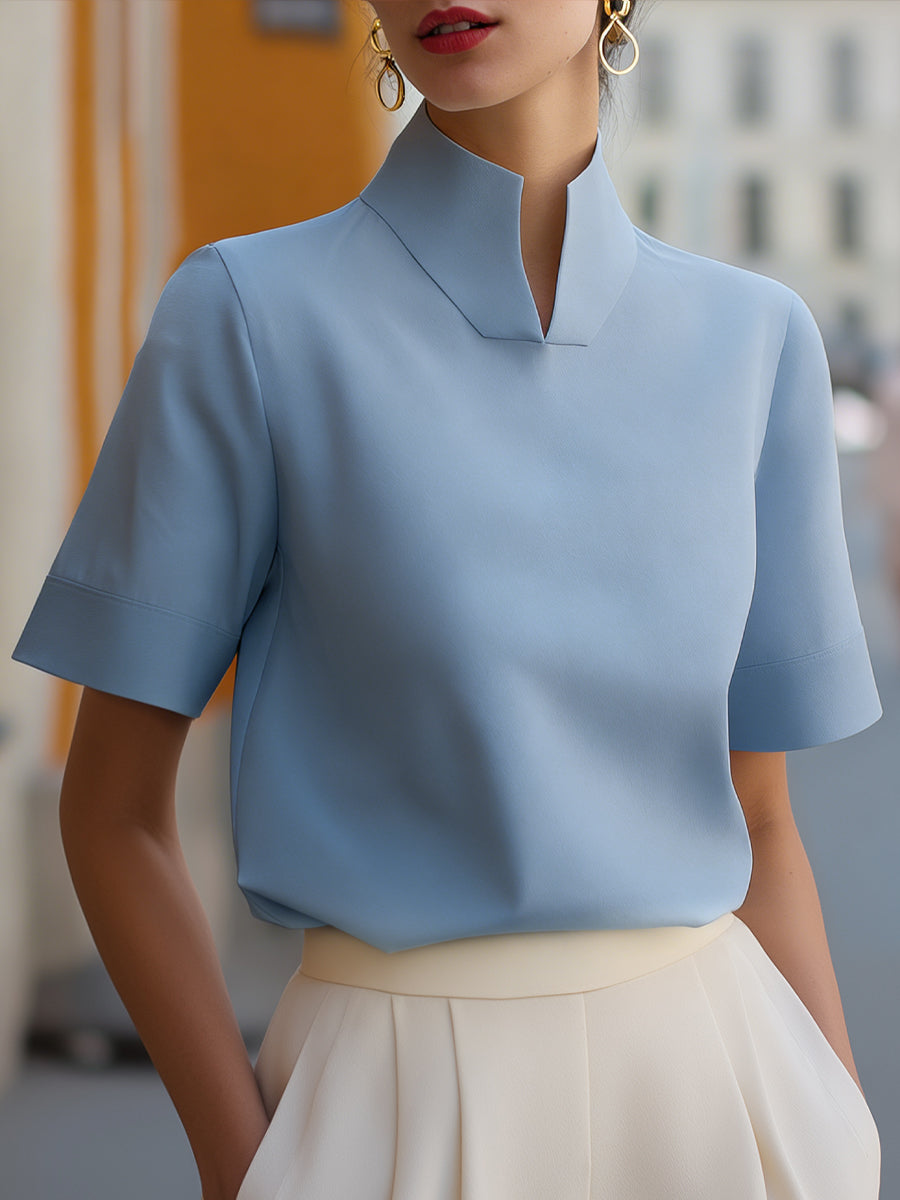 Stehkragen Minimalistische Strukturierte Bluse für Damen