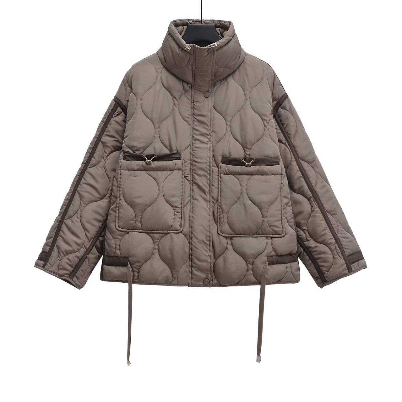 Damen-Baumwolljacke in Hüftlänge mit Stehkragen und Kordelzug