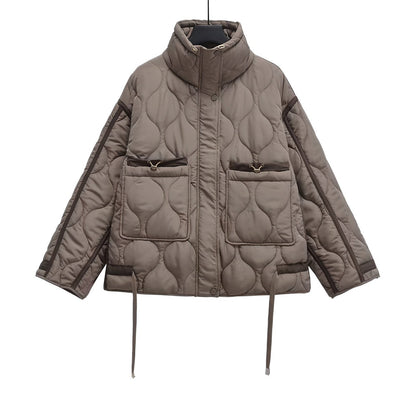 Damen-Baumwolljacke in Hüftlänge mit Stehkragen und Kordelzug
