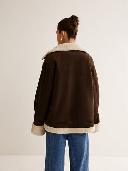 Vintage braune Fleece gefütterte Jacke mit entspannter Passform