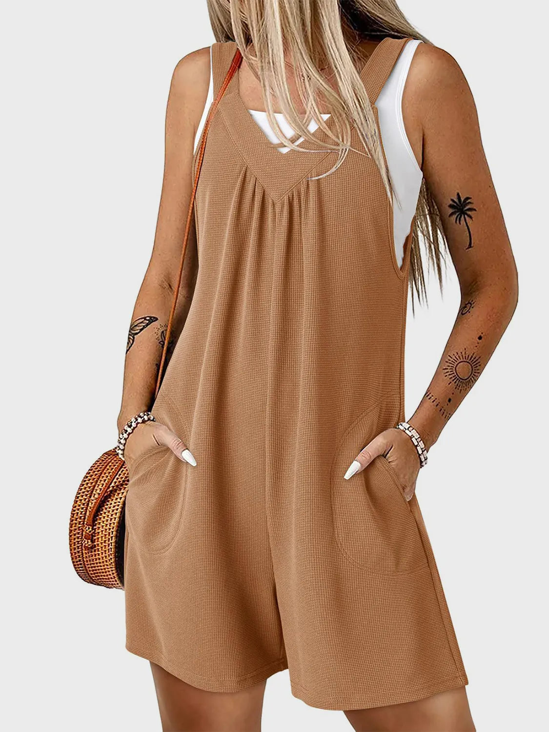 Damen V-Ausschnitt Jumpsuit mit breiten Trägern, lässig