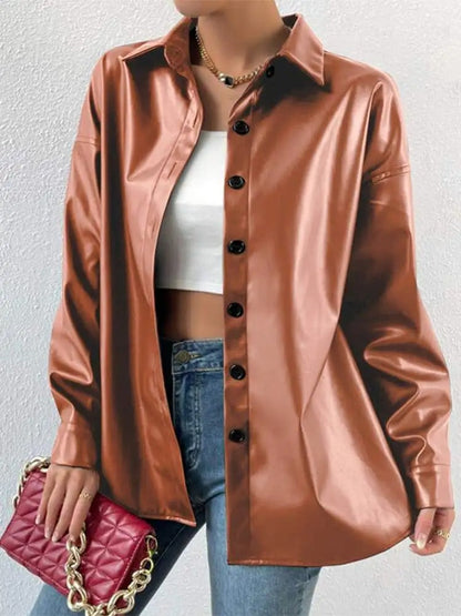 Vintage Leder-Bomberjacke mit Reverskragen und Knopfverschluss