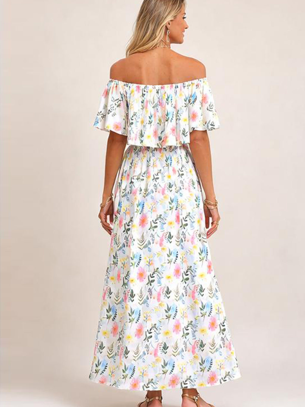 Damen Blumiges Schulterfreies Sommer-Maxikleid