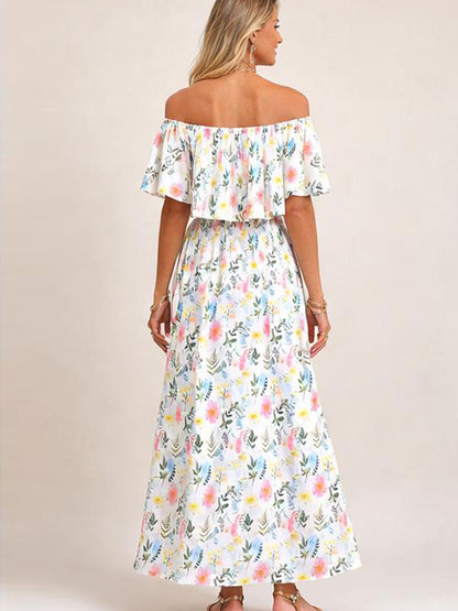 Damen Blumiges Schulterfreies Sommer-Maxikleid