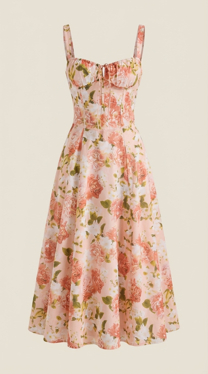 Damen Midikleid mit Blumenmuster Hochzeitsgastkleid
