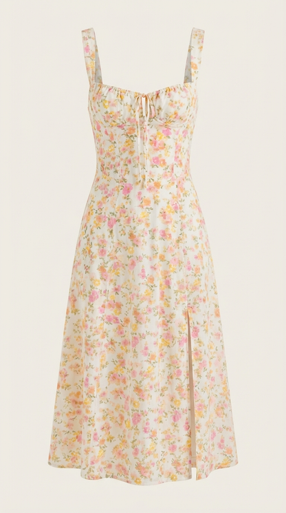 Damen Midikleid mit Blumenmuster Hochzeitsgastkleid