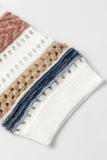 Lyann® | Gestreiftes Strickoberteil mit Lochmuster und halblangen Ärmeln