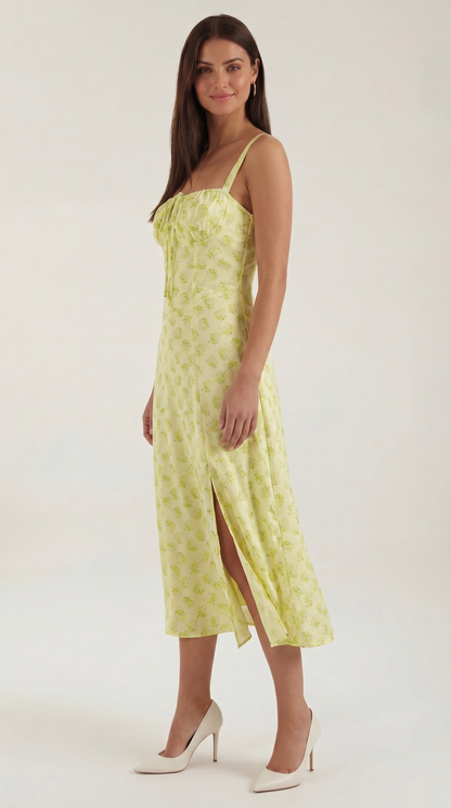 Damen Midikleid mit Blumenmuster Hochzeitsgastkleid