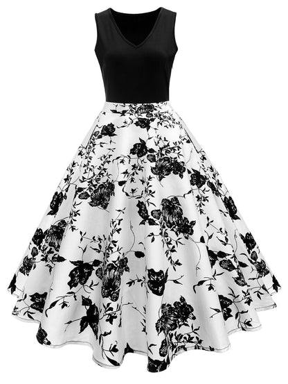 Vintage 1950er Floral A-Linien Cocktail Pin-Up Kleid