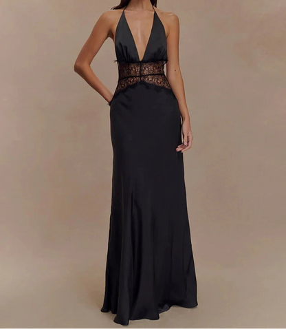 Maxikleid mit Neckholder, Spitzenbesatz und rückenfreiem Design