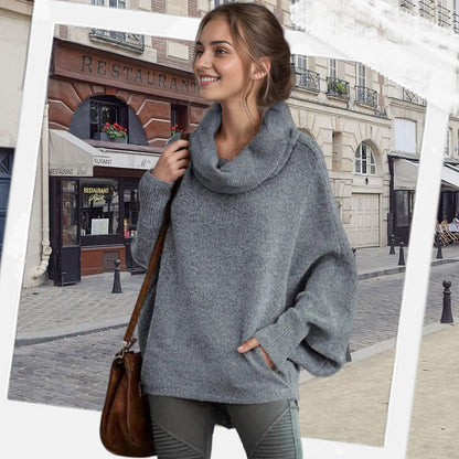 Gemütlicher Fledermaus-Umlegekragenpullover mit Taschen