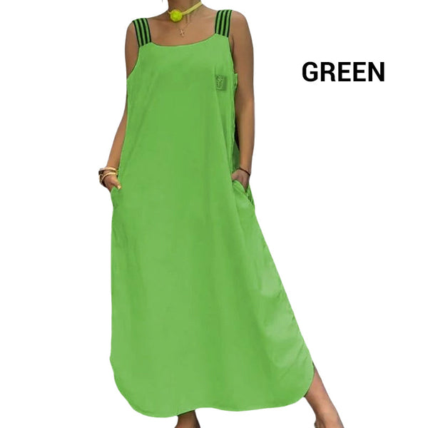 Fließendes Maxikleid mit breiten Trägern und Taschen