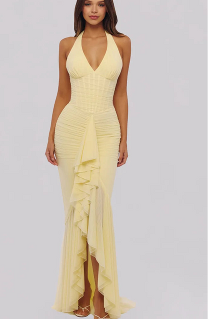 Maxikleid mit Neckholder und Raffung für Hochzeitsgäste