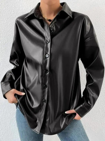 Vintage Leder-Bomberjacke mit Reverskragen und Knopfverschluss
