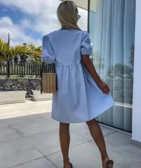 Damenkleid mit Puffärmeln und Schleifendetail