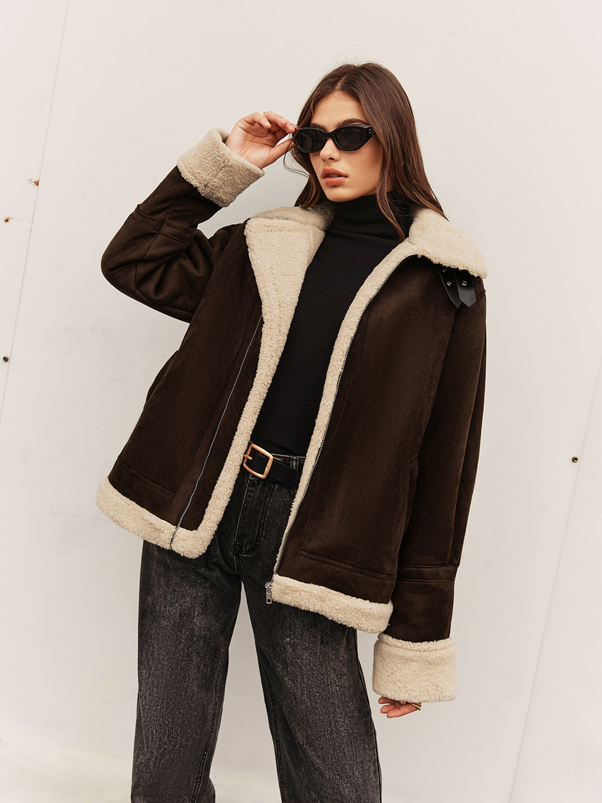 Vintage braune Fleece gefütterte Jacke mit entspannter Passform
