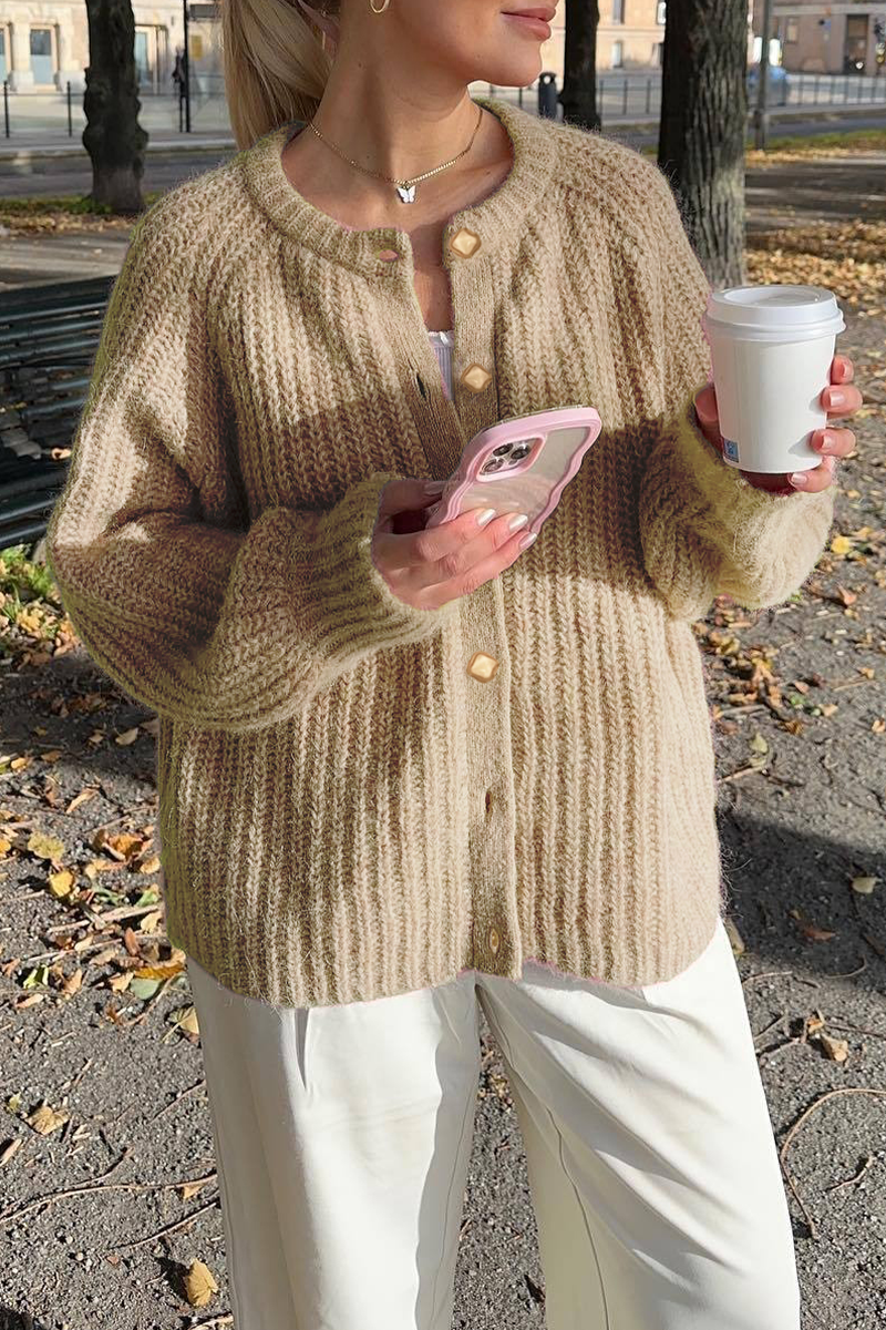 Legerer Knopf-Strickpullover mit O-Ausschnitt Outerwear