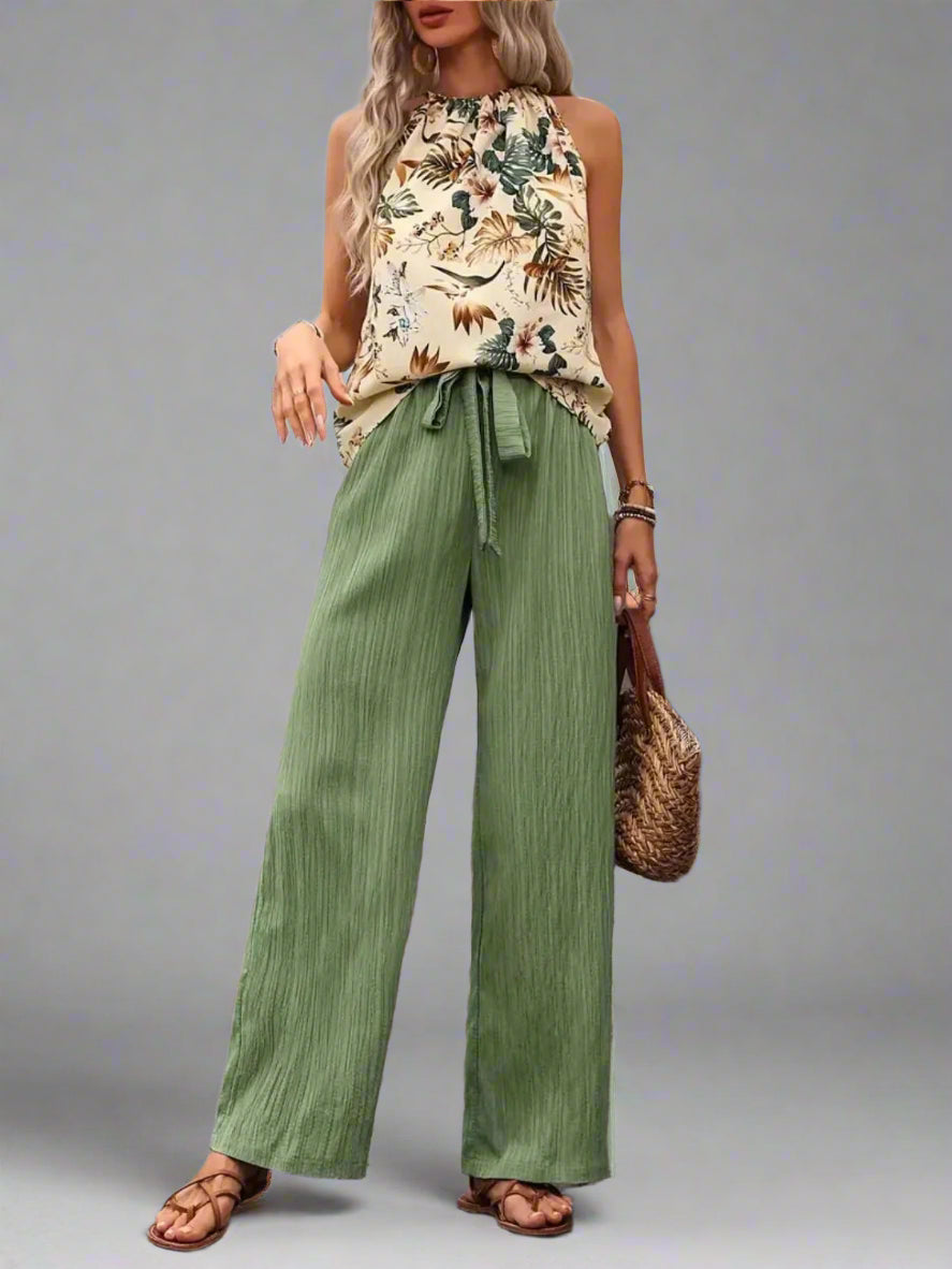 Damen bedrucktes Tanktop und Hose mit weitem Bein Set