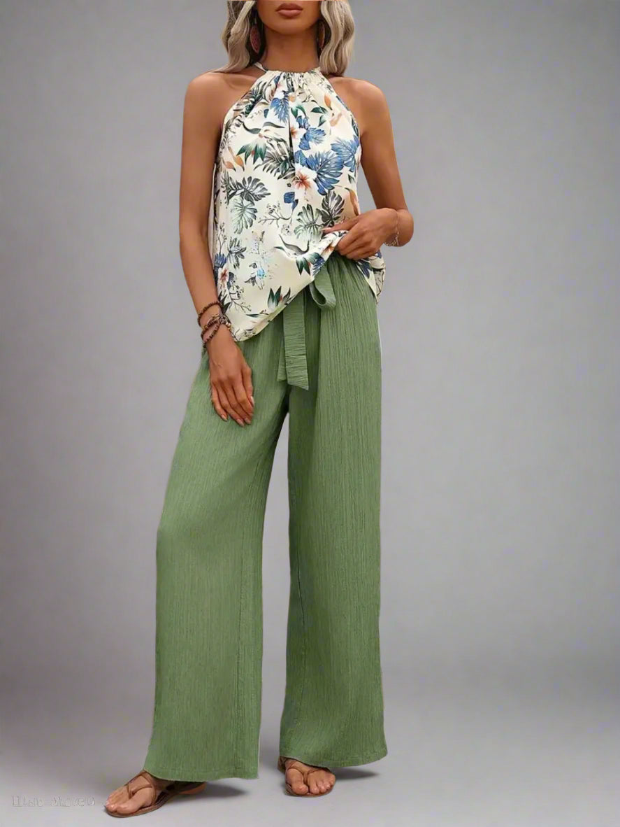 Damen bedrucktes Tanktop und Hose mit weitem Bein Set
