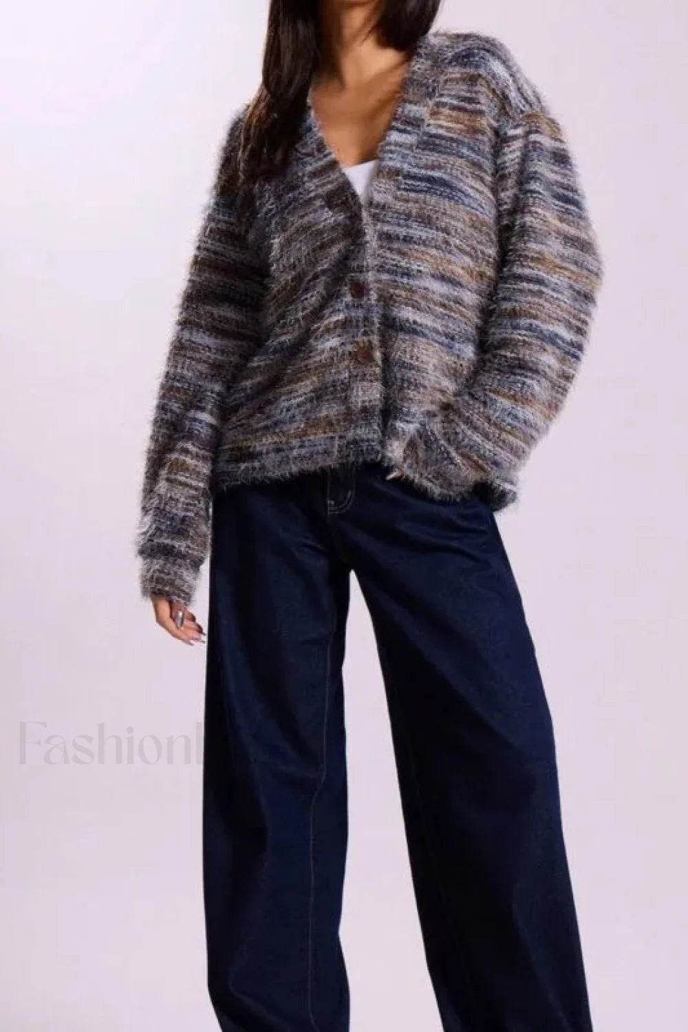 Gemütlicher Vintage Streifen V-Ausschnitt Strickcardigan