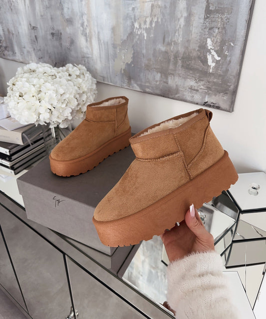 Braune Leder-Plateau-Stiefeletten für stilvollen Alltagsschuh