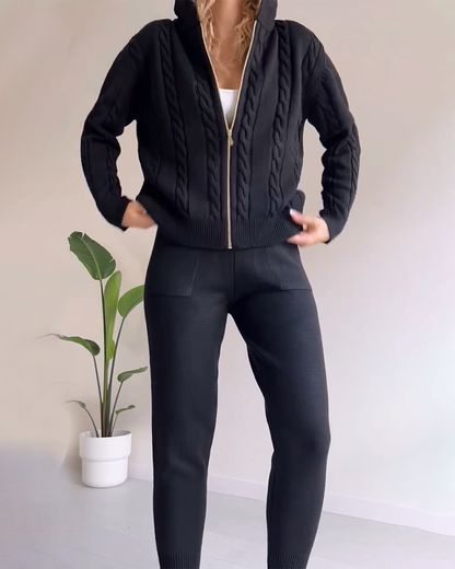 Legeres Jacquard-Strickjacken-Set mit Twist-Muster