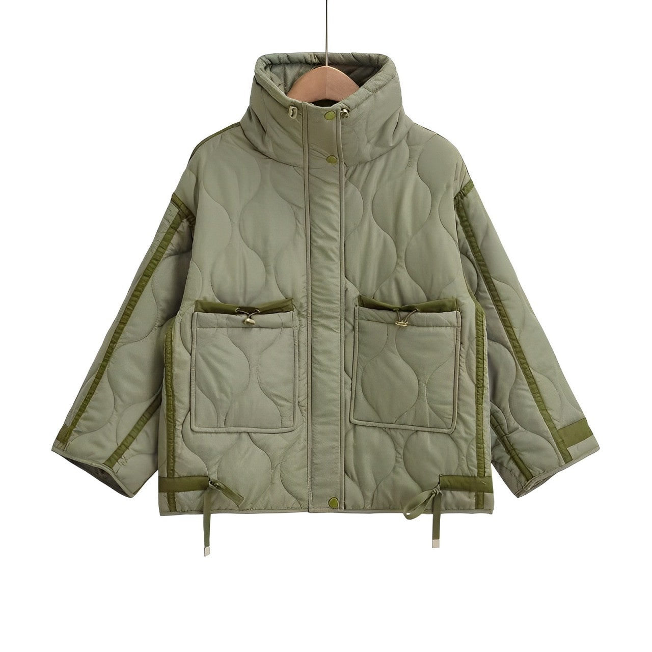 Damen-Baumwolljacke in Hüftlänge mit Stehkragen und Kordelzug