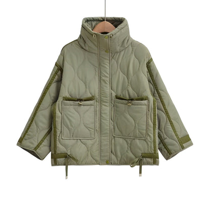Damen-Baumwolljacke in Hüftlänge mit Stehkragen und Kordelzug