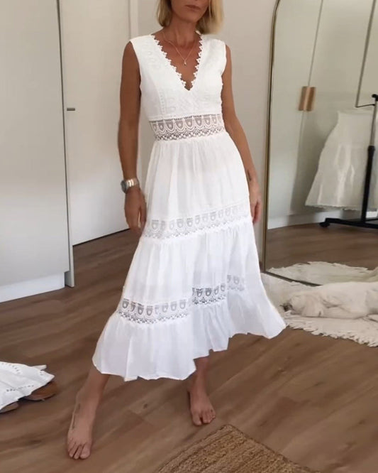 Weißes Spitzen-Midikleid für Damen – Elegant, vielseitig, für Hochzeiten & Partys