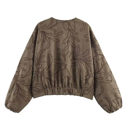 Bomberjacke mit Wildlederstruktur und Stickerei