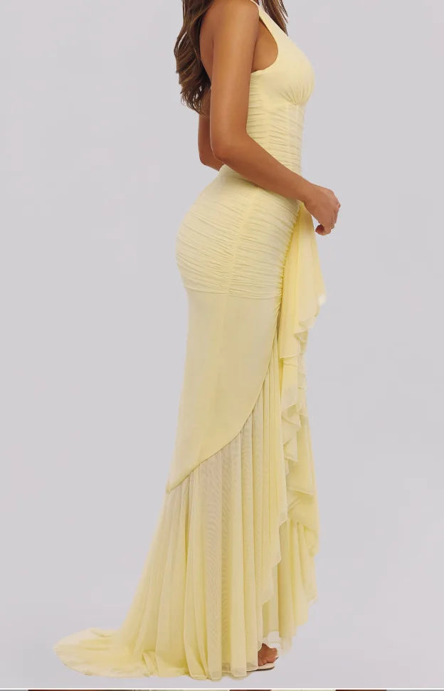 Maxikleid mit Neckholder und Raffung für Hochzeitsgäste
