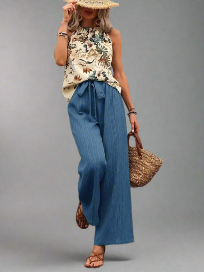 Damen bedrucktes Tanktop und Hose mit weitem Bein Set