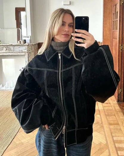 Übergroße Vintage-Lederjacke für stilvolles Schichten