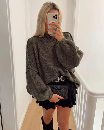 Gemütlicher Strickpullover mit Rollkragen und stilvollen Puffärmeln