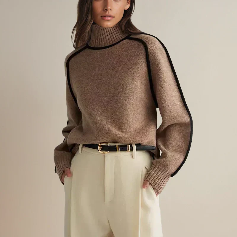 Gemütlicher gestrickter Rollkragenpullover mit langen Ärmeln