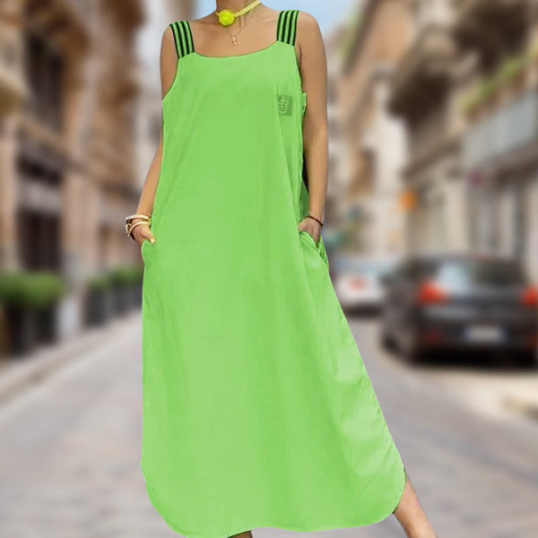 Fließendes Maxikleid mit breiten Trägern und Taschen