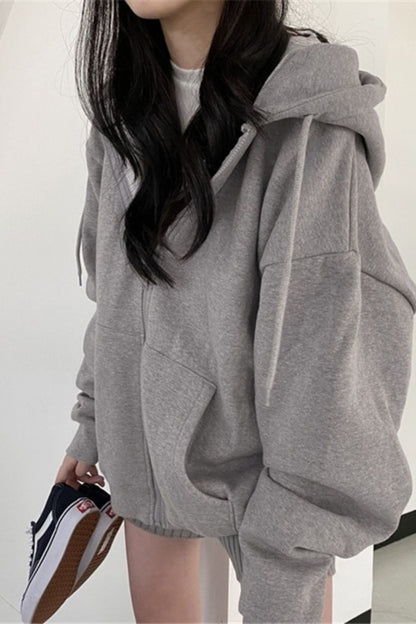 Übergroßer Kapuzenpullover im koreanischen Stil in Uni-Farbe