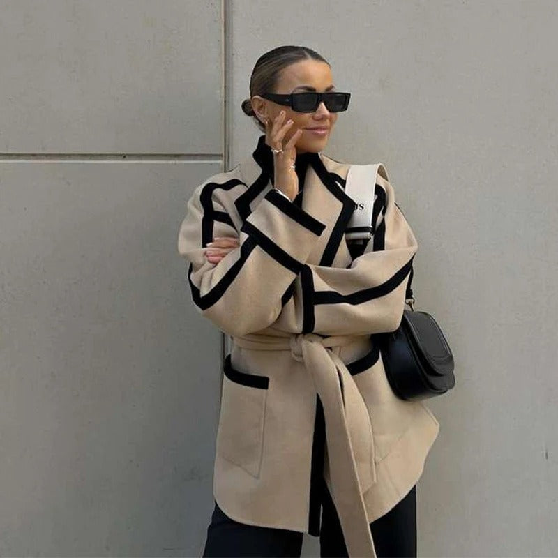 Schicker Wickel-Taillengürtel-Blazer mit Kontrastdetails für Damen