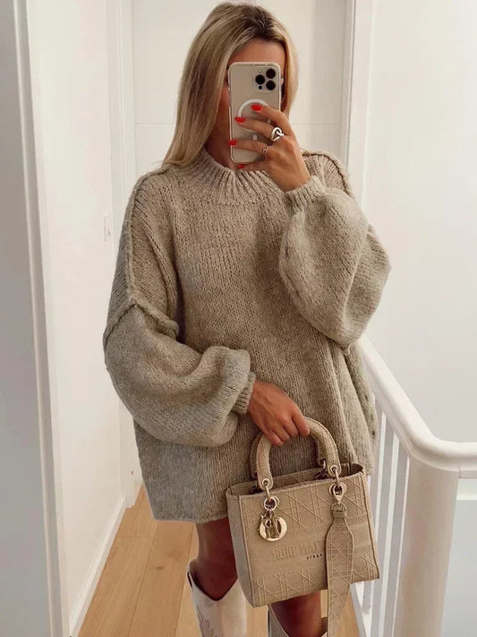 Gemütlicher Strickpullover mit Rollkragen und stilvollen Puffärmeln