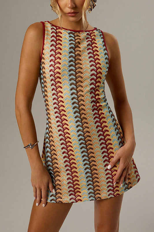 Buntes Ärmelloses Minikleid mit Zickzackmuster