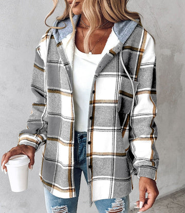 Gemütlicher Karo-Kapuzenpullover mit Kordelzug für Damen